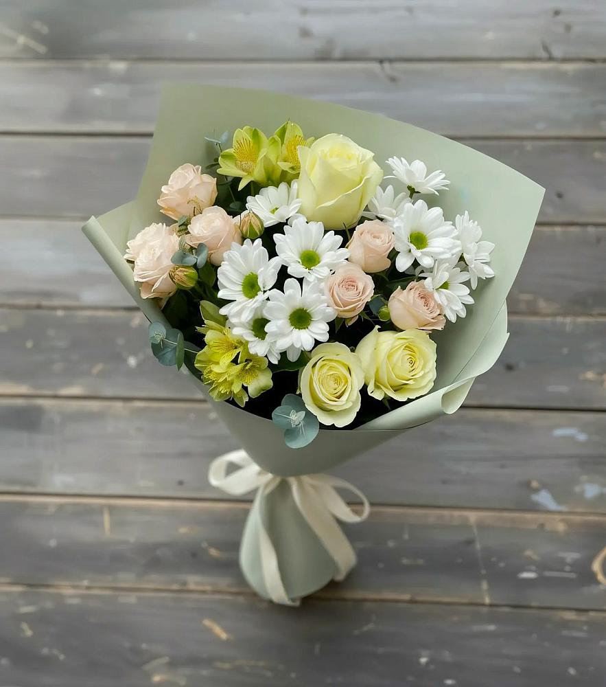 Букет цветов из: Альстромерии, Розы и Хризантемы в Приближной