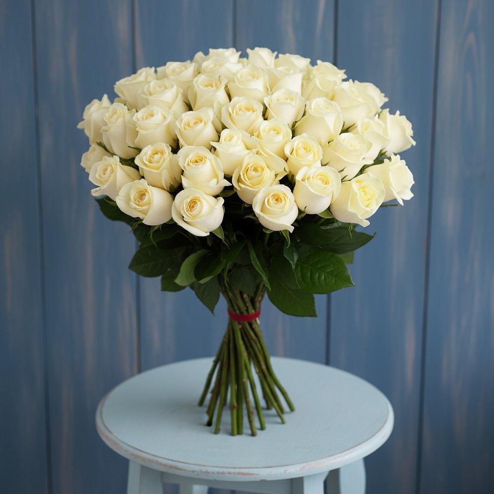 Букет 51 Белая роза Эдлесс Лав в Приближной