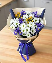 Букет цветов из:  Розы, Ирисы и Хризантемы в Приближной