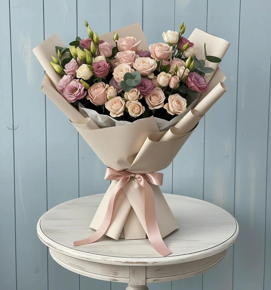 Букет цветов из: Розы и Лизиантусы в Приближной