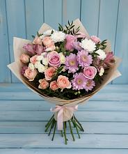 Букет цветов из:  Хризантемы, Розы и Альстромерии #REPLACE_PRED# Приближной