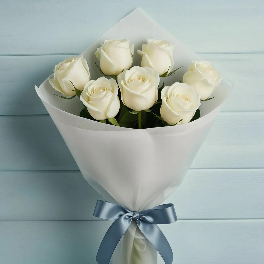 Букет 7 Белых роз Эдлесс Лав в Приближной