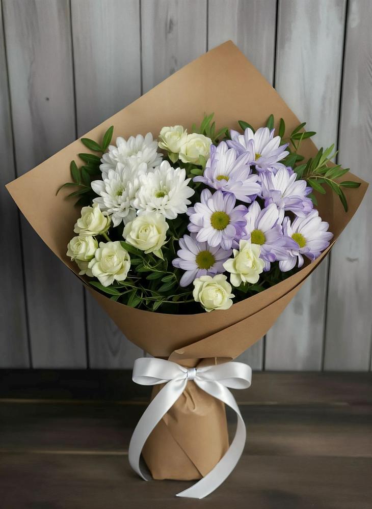 Букет цветов из: Хризантемы и Розы в Приближной