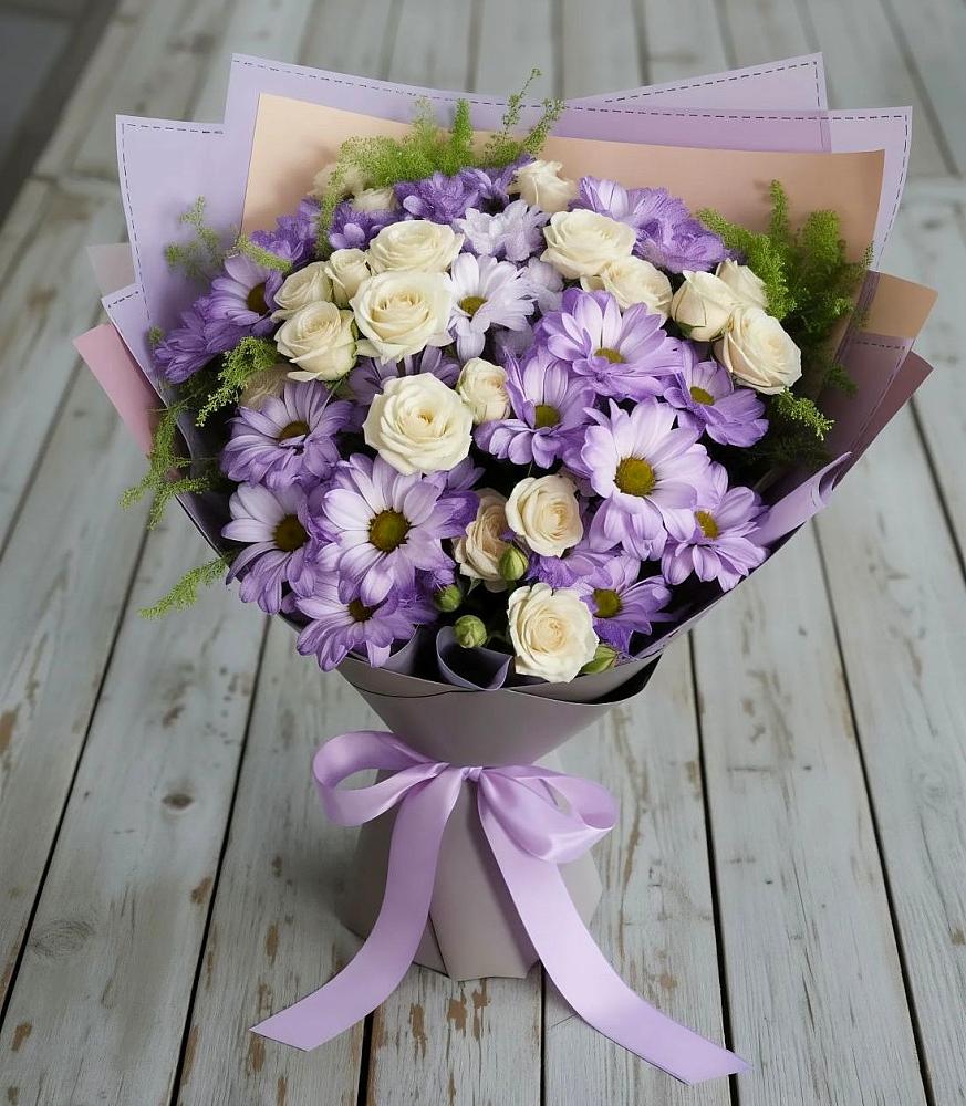Букет цветов из: Хризантемы и Розы в Приближной